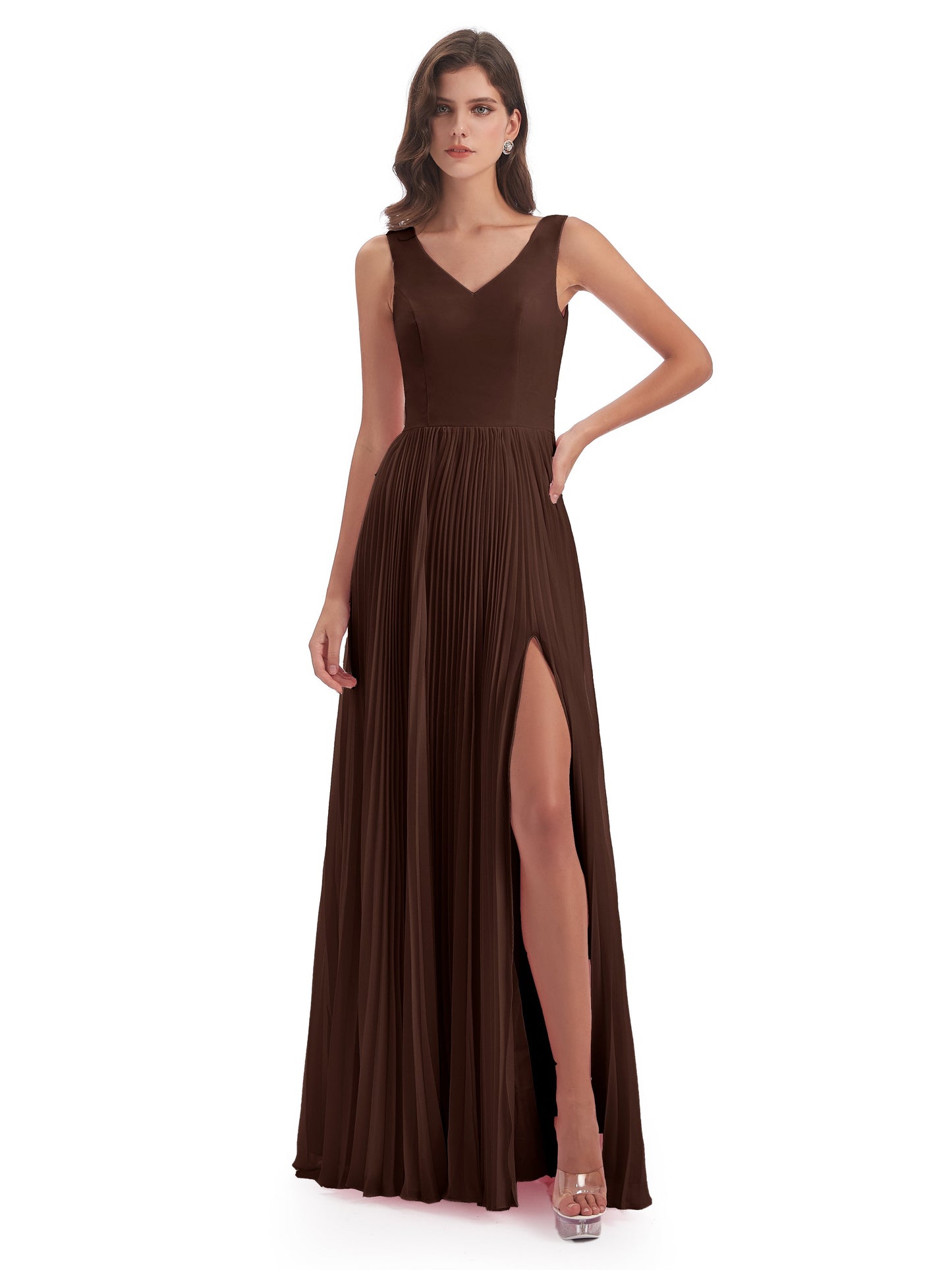 Kenya V-neck Split Chiffon Long Bridesmaid Dresses