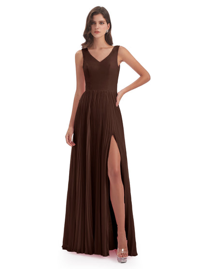 Kenya V-neck Split Chiffon Long Bridesmaid Dresses