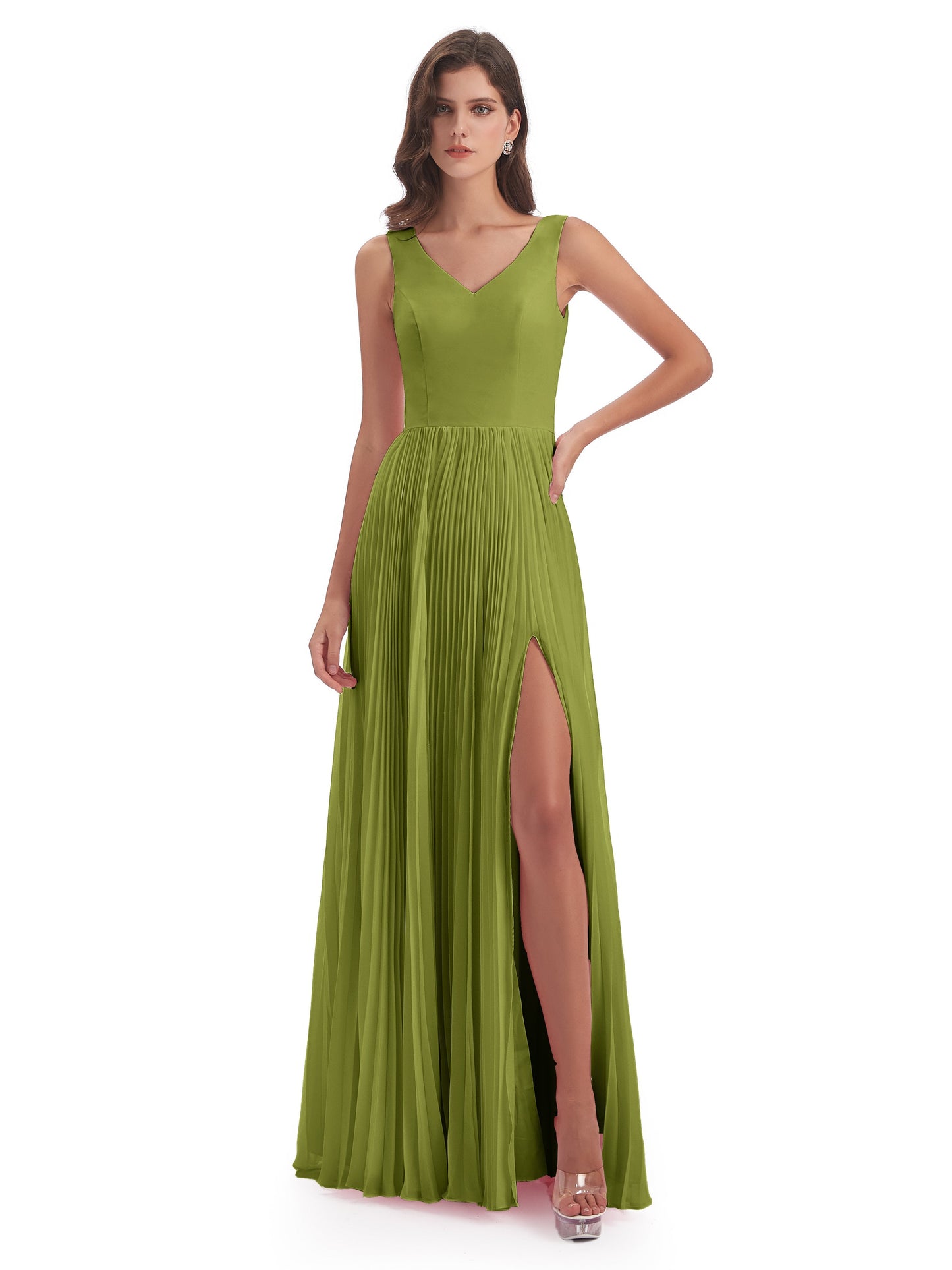 Kenya V-neck Split Chiffon Long Bridesmaid Dresses