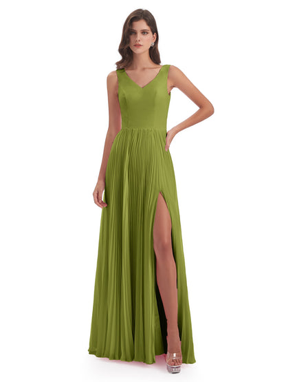 Kenya V-neck Split Chiffon Long Bridesmaid Dresses