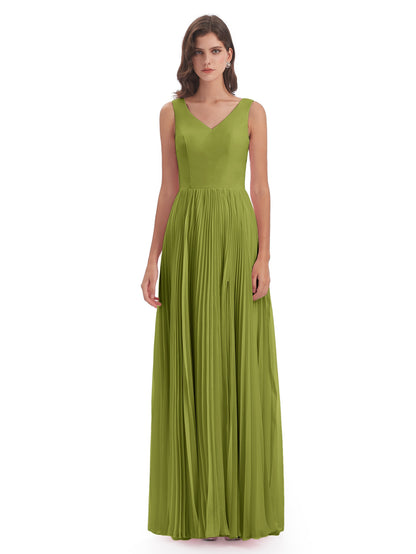 Kenya V-neck Split Chiffon Long Bridesmaid Dresses