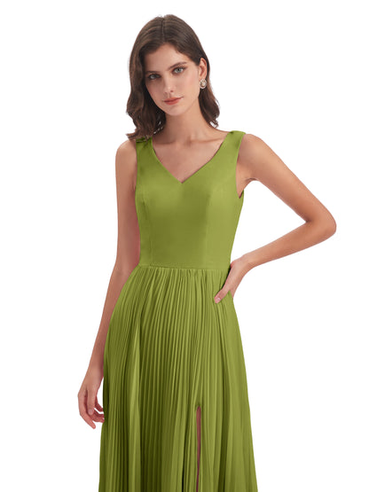 Kenya V-neck Split Chiffon Long Bridesmaid Dresses