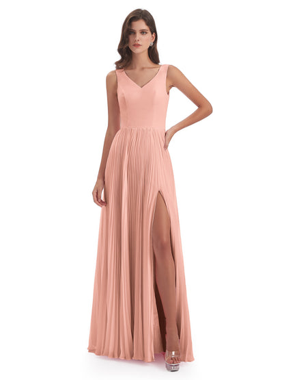 Kenya V-neck Split Chiffon Long Bridesmaid Dresses