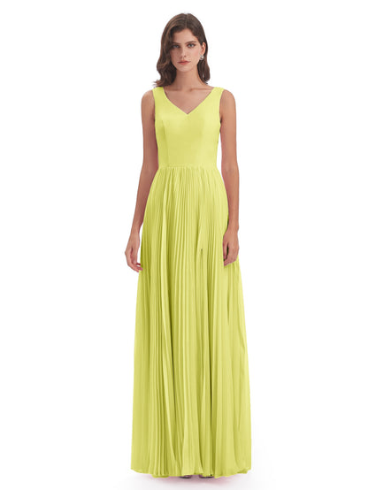 Kenya V-neck Split Chiffon Long Bridesmaid Dresses