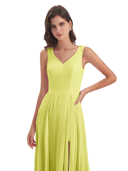 Kenya V-neck Split Chiffon Long Bridesmaid Dresses