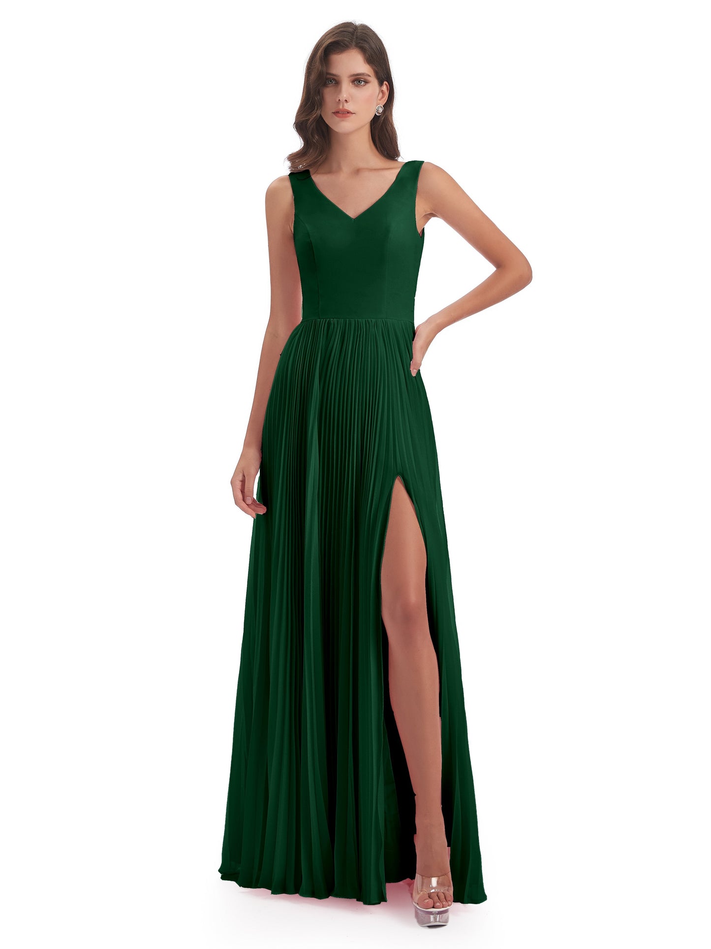 Kenya V-neck Split Chiffon Long Bridesmaid Dresses