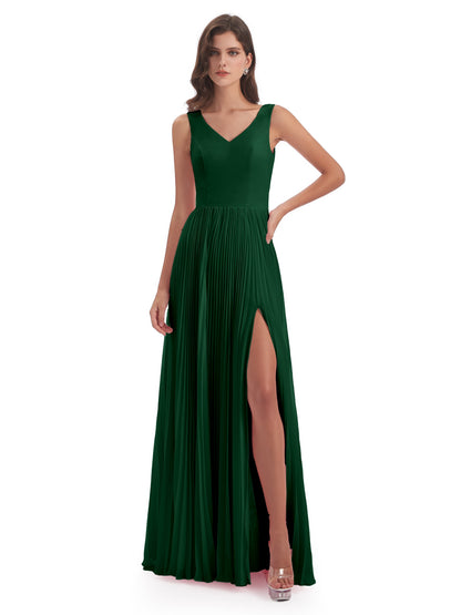 Kenya V-neck Split Chiffon Long Bridesmaid Dresses