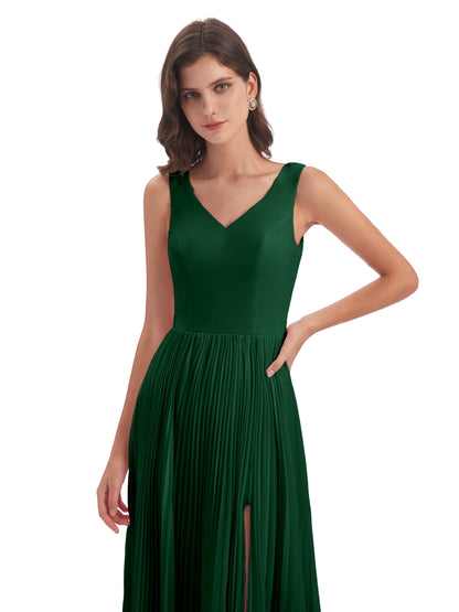 Kenya V-neck Split Chiffon Long Bridesmaid Dresses