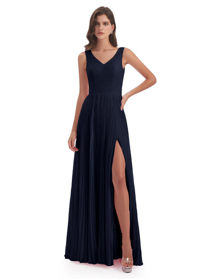 Kenya V-neck Split Chiffon Long Bridesmaid Dresses