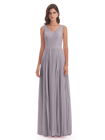 Kenya V-neck Split Chiffon Long Bridesmaid Dresses