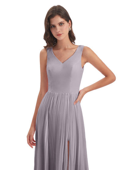 Kenya V-neck Split Chiffon Long Bridesmaid Dresses