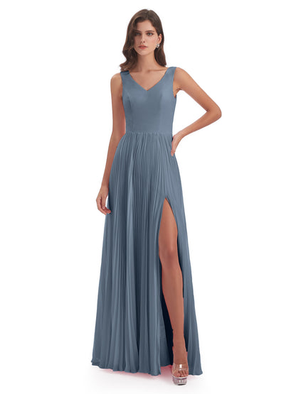 Kenya V-neck Split Chiffon Long Bridesmaid Dresses
