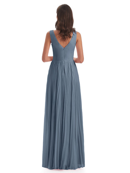 Kenya V-neck Split Chiffon Long Bridesmaid Dresses