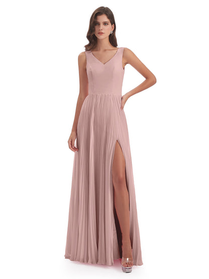 Kenya V-neck Split Chiffon Long Bridesmaid Dresses