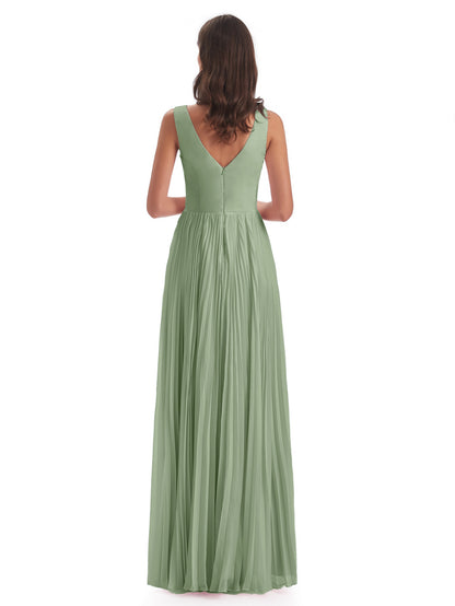 Kenya V-neck Split Chiffon Long Bridesmaid Dresses