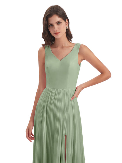 Kenya V-neck Split Chiffon Long Bridesmaid Dresses