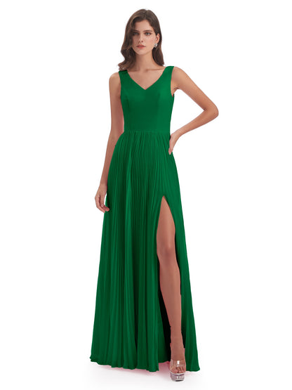 Kenya V-neck Split Chiffon Long Bridesmaid Dresses