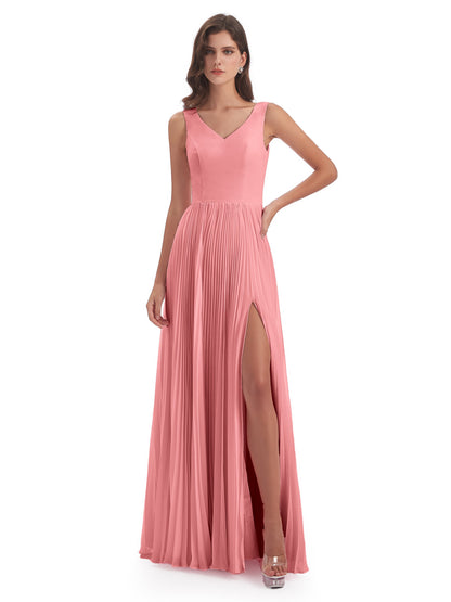 Kenya V-neck Split Chiffon Long Bridesmaid Dresses