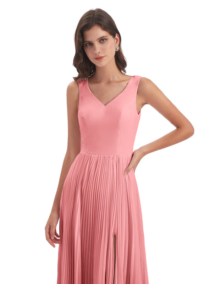 Kenya V-neck Split Chiffon Long Bridesmaid Dresses