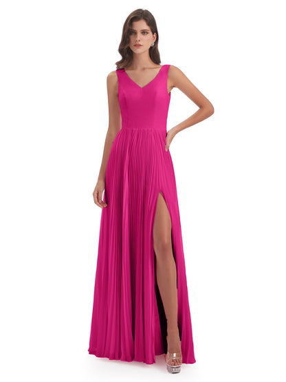 Kenya V-neck Split Chiffon Long Bridesmaid Dresses