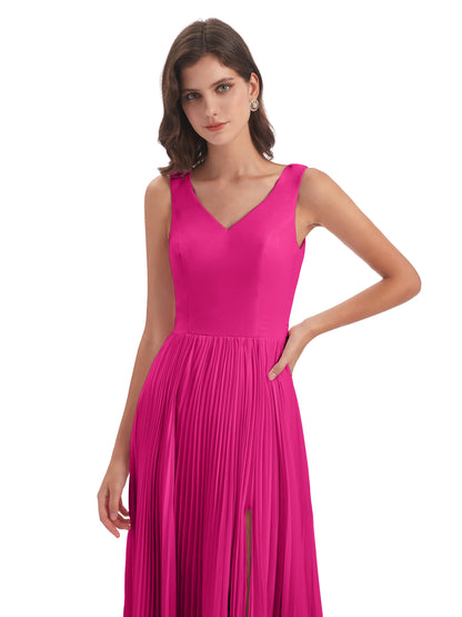 Kenya V-neck Split Chiffon Long Bridesmaid Dresses