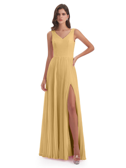 Kenya V-neck Split Chiffon Long Bridesmaid Dresses