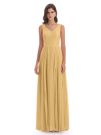 Kenya V-neck Split Chiffon Long Bridesmaid Dresses