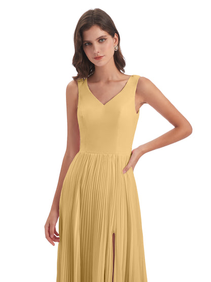 Kenya V-neck Split Chiffon Long Bridesmaid Dresses