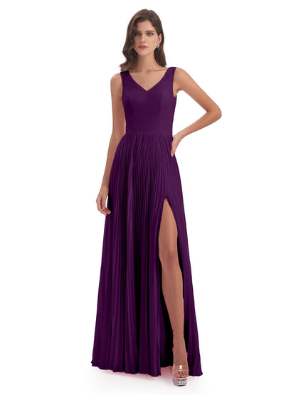 Kenya V-neck Split Chiffon Long Bridesmaid Dresses