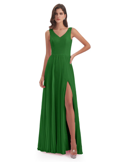 Kenya V-neck Split Chiffon Long Bridesmaid Dresses