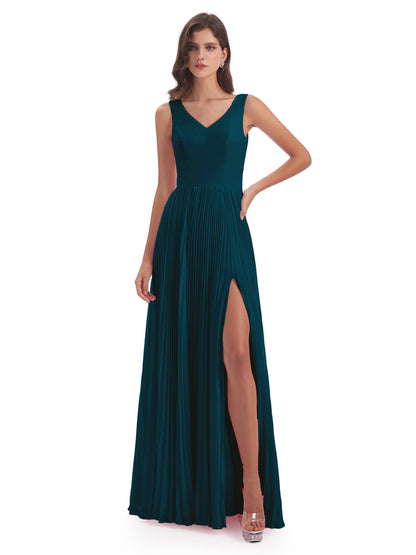 Kenya V-neck Split Chiffon Long Bridesmaid Dresses