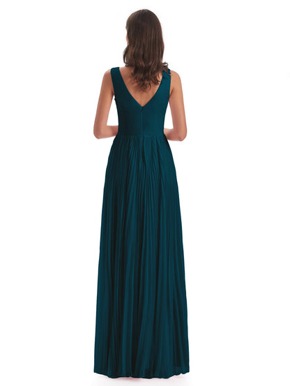 Kenya V-neck Split Chiffon Long Bridesmaid Dresses