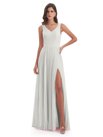 Kenya V-neck Split Chiffon Long Bridesmaid Dresses