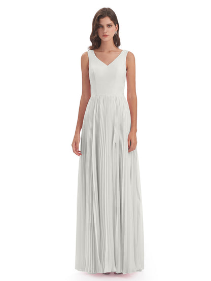 Kenya V-neck Split Chiffon Long Bridesmaid Dresses