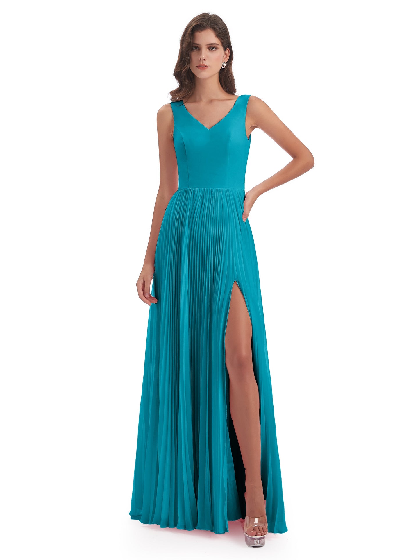 Kenya V-neck Split Chiffon Long Bridesmaid Dresses