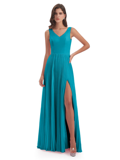Kenya V-neck Split Chiffon Long Bridesmaid Dresses