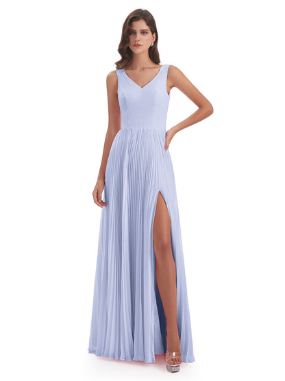 Kenya V-neck Split Chiffon Long Bridesmaid Dresses