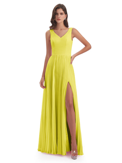 Kenya V-neck Split Chiffon Long Bridesmaid Dresses