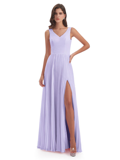 Kenya V-neck Split Chiffon Long Bridesmaid Dresses