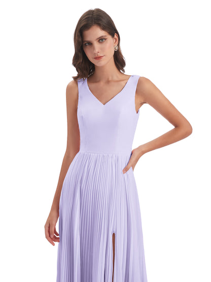 Kenya V-neck Split Chiffon Long Bridesmaid Dresses