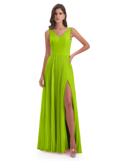 Kenya V-neck Split Chiffon Long Bridesmaid Dresses