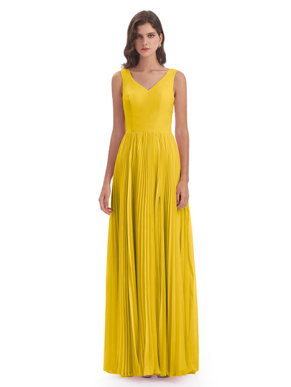 Kenya V-neck Split Chiffon Long Bridesmaid Dresses