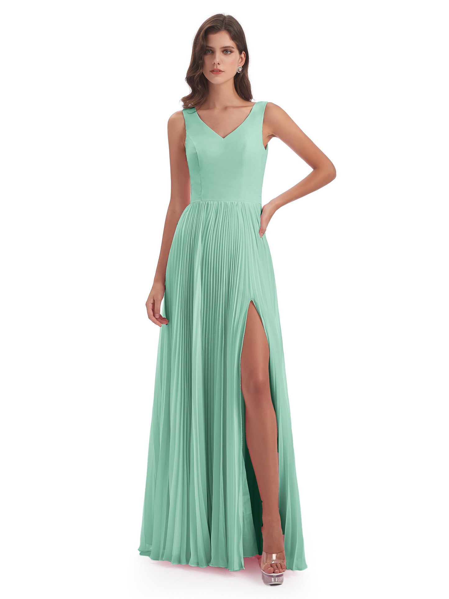 Kenya V-neck Split Chiffon Long Bridesmaid Dresses