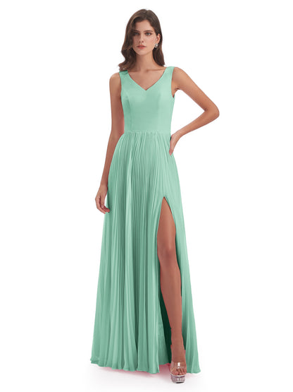 Kenya V-neck Split Chiffon Long Bridesmaid Dresses