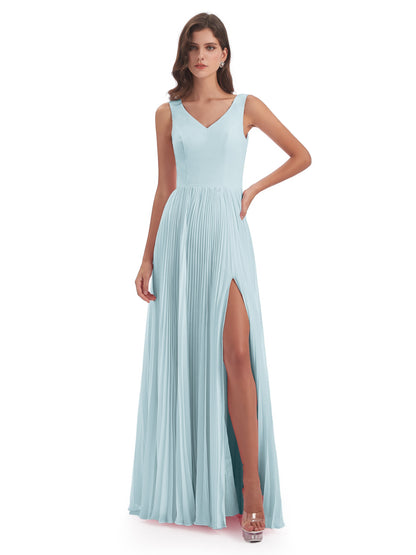 Kenya V-neck Split Chiffon Long Bridesmaid Dresses