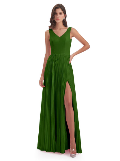 Kenya V-neck Split Chiffon Long Bridesmaid Dresses