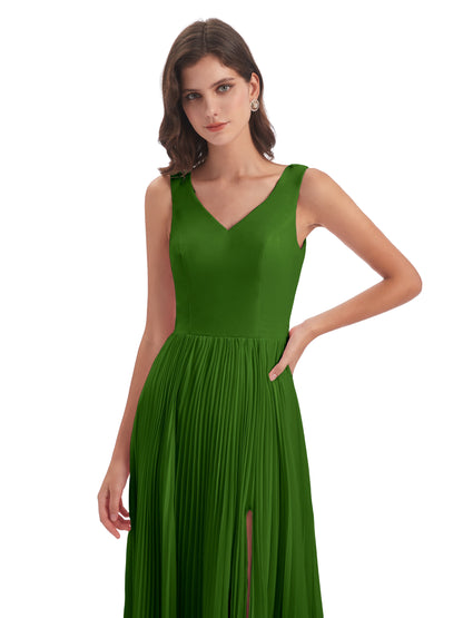 Kenya V-neck Split Chiffon Long Bridesmaid Dresses
