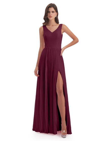 Kenya V-neck Split Chiffon Long Bridesmaid Dresses