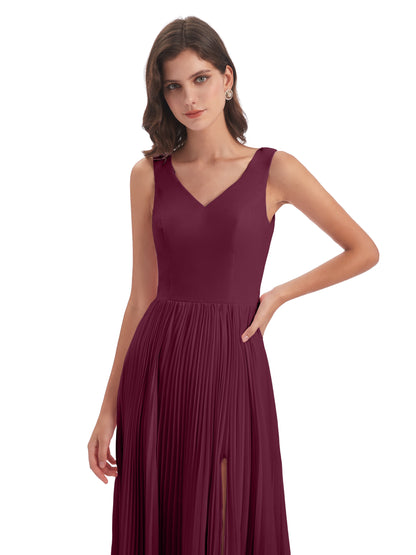 Kenya V-neck Split Chiffon Long Bridesmaid Dresses