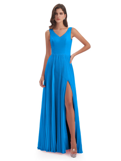 Kenya V-neck Split Chiffon Long Bridesmaid Dresses